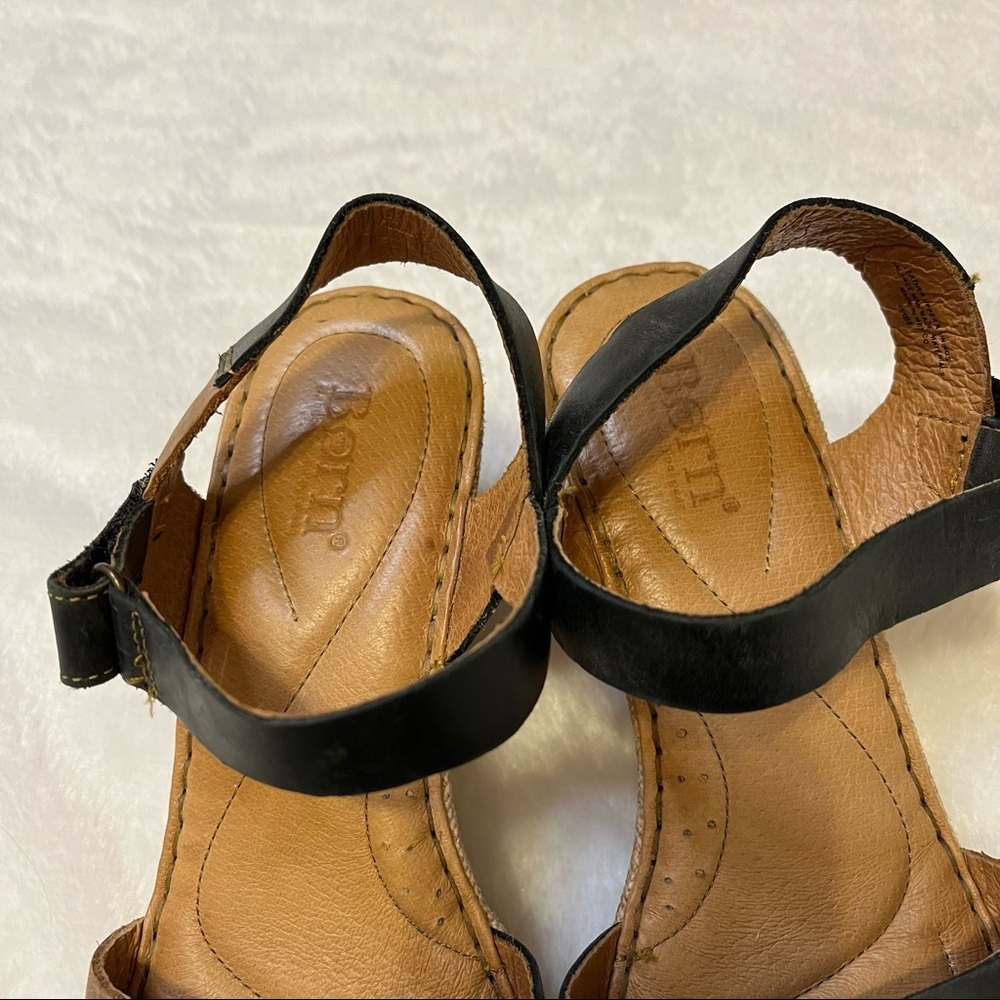 Born Nectar Brown Black Leather Two Tone Open Toe Wedge Sandal Women Size 9 - Picture 11 of 13